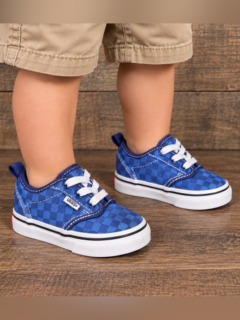 Vans Kids Navy Blue Checkerboard Lace-Up Sneakers-size 9 NWOT